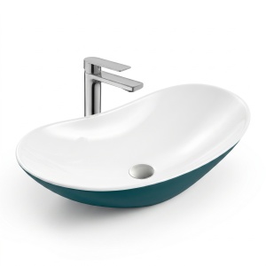 Lavoar pe blat Beauty, oval, verde mat, ceramica sanitara, 62 x 37 x 16 cm, Anahita