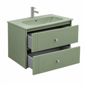 Mobilier baie suspendat cu lavoar Olivia verde mat 80x46x52cm - Img 4