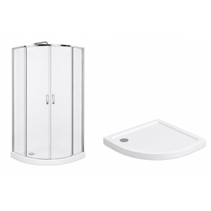 Set cabina dus Recall semirotunda, profil cromat, 80 × 80 cm, cu cadita din compozit – Anahita