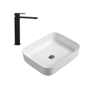 Set lavoar pe blat Anahita Elegance, alb, ceramica, 50 x 39 x 13 cm, baterie inalta negru Cube