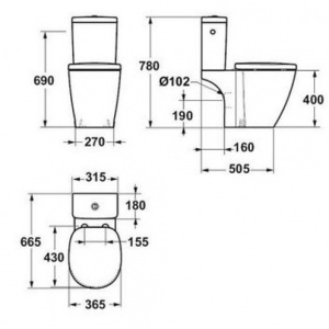 Vas WC cu rezervor și capac Soft Close, 66,5 x 36,5 x 78 cm, Cube Connect, Ideal Standard - Img 6