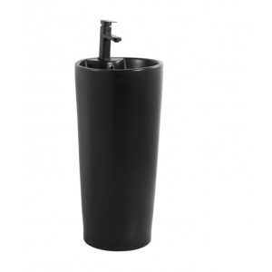 Lavoar freestanding cu orificiu de baterie, Art, rotund negru din ceramica, 40x40x84cm Anahita - Img 1