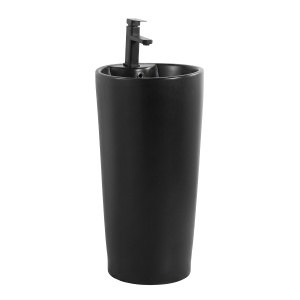 Lavoar freestanding cu orificiu de baterie, Prestige, rotund, negru mat din ceramica, 40x40x83 cm, Anahita