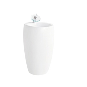 Lavoar freestanding Lumia Anahita, alb, rotund, ceramica, 50 x 50 x 83 cm, orificiu baterie
