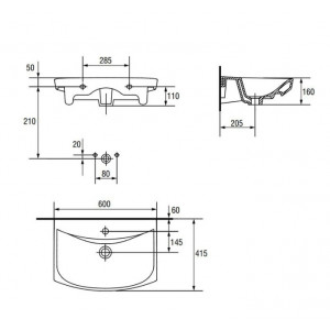 Lavoar incastrat Carina, dreptunghiular alb din ceramica 60cm K31-006 Cersanit - Img 2