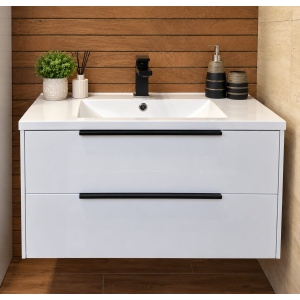 Mobilier baie suspendat alb cu manere negre Luna 80x45.5x50cm - Img 2