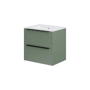 Mobilier suspendat Iconica 60cm Integral Salvia Liscio cu manere negre si lavoar Savini Due