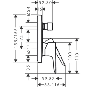 Ornament baterie cada/dus crom TALIS E Hansgrohe fara corp incastrat HAN71745000 - Img 2