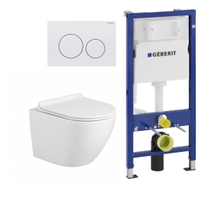 Set vas WC suspendat Eternity 32 x 52,5 x 36 cm si rezervor incastrat Geberit 458.134.11.3 cu clapeta alba Delta 20