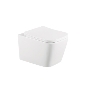 Vas WC suspendat Rivera Anahita, alb, rimless, evacuare orizontala, 36 x 51,5 x 36 cm, capac WC soft close inclus