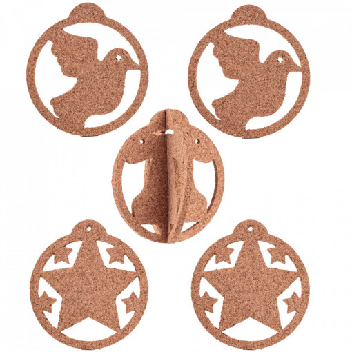 Christmas tree decorations EcoCMK,  made of cork, set of 5pcs