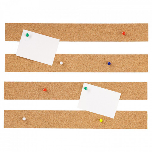 Cork Strips Pin Board EcoCMK with self-adhesive, push pins, 4 pcs set