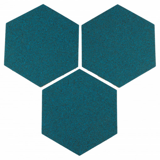 Hexagon plută EcoCMK, cu autoadeziv, albastru, 21x18cm/7mm