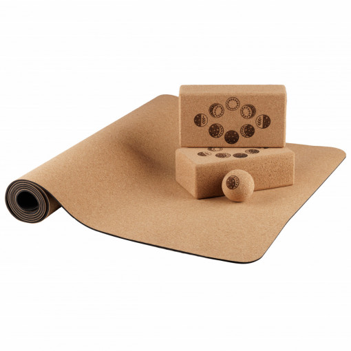 MOON Design EcoCMK Set of 1 Yoga Mat, 2 cork blocks and 1 ball for yoga, pilates and physiotherapy