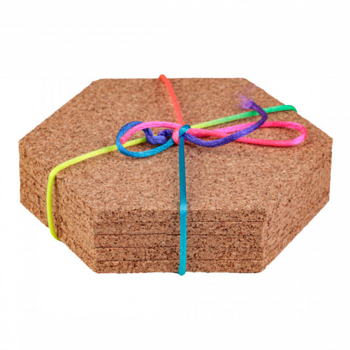 Cork Coasters, Hexagonal, set of 5 pieces