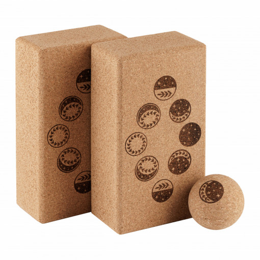 Yoga blocks Set EcoCMK MOON Design, 2 cork blocks and 1 cork ball, for yoga, massage