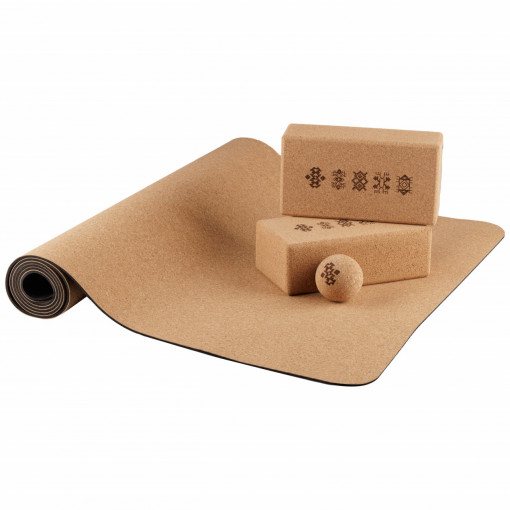 AZTEC Design EcoCMK Set of 1 Yoga Mat, 2 cork blocks and 1 ball for yoga, pilates and physiotherapy