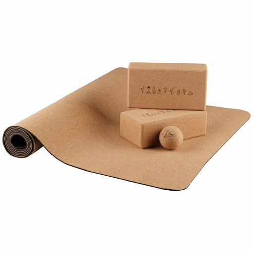 YOGA Design EcoCMK Set of 1 Yoga Mat, 2 cork blocks and 1 ball for yoga, pilates and physiotherapy