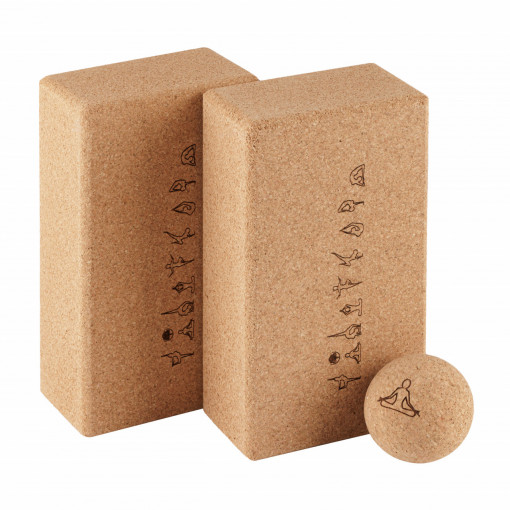 EcoCMK YOGA Design block set, 2 yoga blocks and 1 cork ball, for yoga, massage