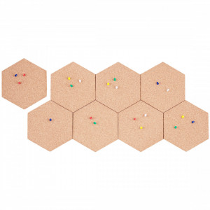 Hexagon Cork Pin board, with self-adhesive, push pins, set of 8pcs - Img 1