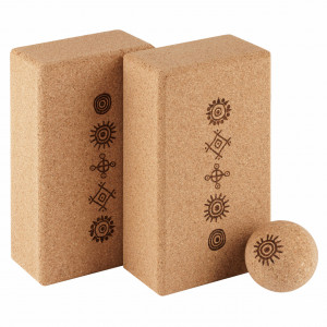 Yoga blocks Set EcoCMK SUN Design, 2 cork blocks and 1 cork ball, for yoga, massage - Img 1