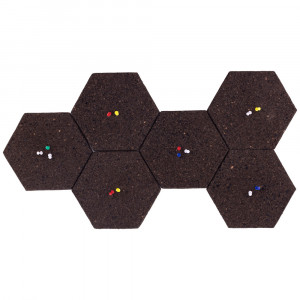 Avizier hexagoane EcoCMK, din plută neagră, cu autoadeziv, push pins, set 8buc - Img 4
