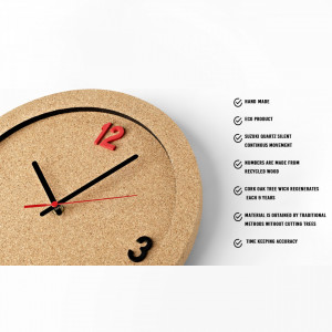 Wall clock EcoCMK, 30 cm, made of natural cork - Img 3