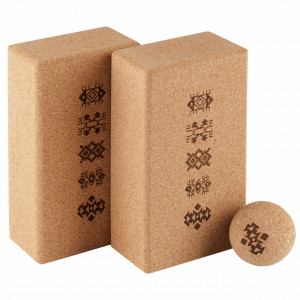 Yoga blocks Set EcoCMK AZTEC Design, 2 cork blocks and 1 cork ball, for yoga, massage - Img 1