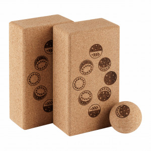 Yoga blocks Set EcoCMK MOON Design, 2 cork blocks and 1 cork ball, for yoga, massage - Img 1