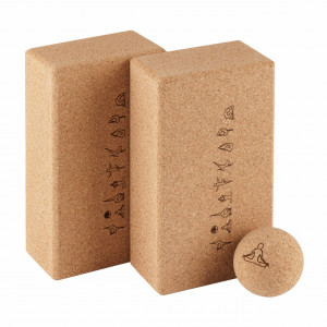 EcoCMK YOGA Design block set, 2 yoga blocks and 1 cork ball, for yoga, massage - Img 1