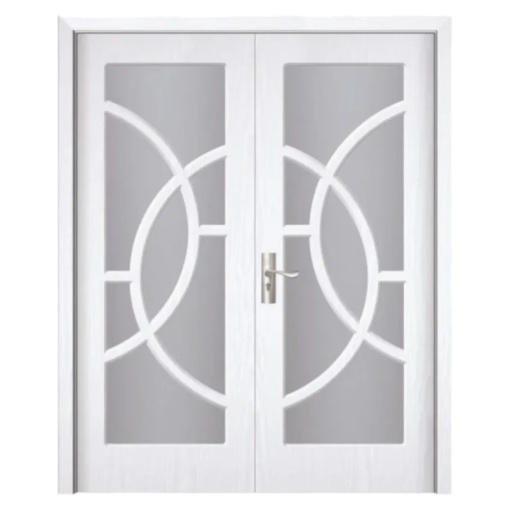 Двукрила интериорна врата Novo Doors ND220 от MDF, пясъкоструйно стъкло, рамка от масивна дървесина, пълен комплект, чукче, дръжки и панти