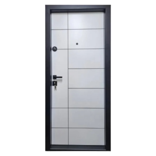 Novo Doors First Class NDS02 метална врата за апартамент с изолация и прозорец, ляво дясно отваряне, размер 200X88 cm, дъска 1,2 mm, дъска 1,2 mm, пълен комплект, бяла
