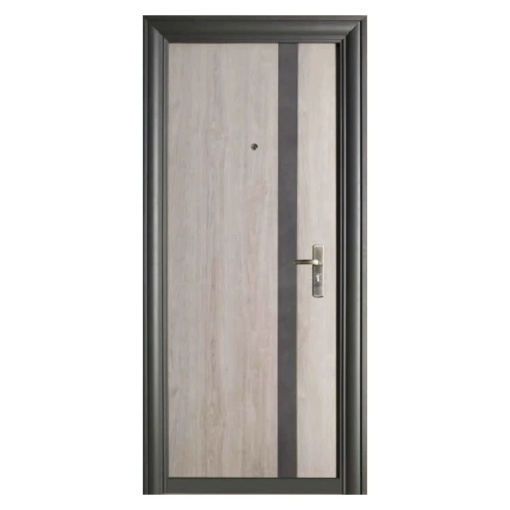 Novo Doors NDFC7008 метална външна врата с изолация и прозорец, 2 ключалки, 0,7 мм ламарина, панти и дръжка в комплекта, 7 см рамка, за къща и апартамент, антрацитно сиво с вложка от дъб