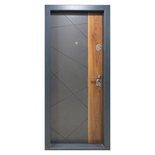 Метална апартаментна врата с изолация и прозорец Novo Doors First Class NDS05, Отваряне ляво-дясно, Размер 200X88 cm, Плоча 1,2 mm, Плоча 1,2 mm, Комплект, Антрацитно сиво с дъбова вложка