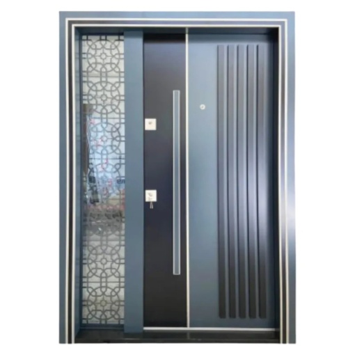 Novo Doors NDS1000 двойна метална външна врата с изолация и прозорец, Композитна, 2 ключалки, Пълен комплект, За къщи