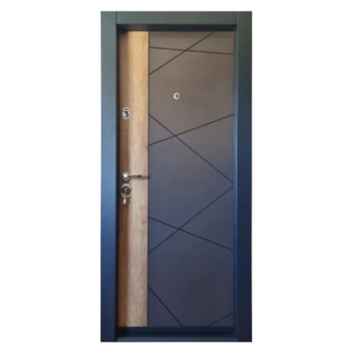 Novo Doors First Class NDFC05 метална апартаментна врата с изолация и дупка, ляво отваряне, размер 200X88 cm, дъска 1,2 mm, пълен комплект, антрацитно сиво с дъбова вложка