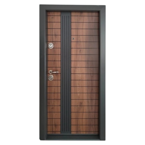 Novo Doors First Class NDS20 метална апартаментна врата с изолация и дупка, ляво отваряне, дясно отваряне, размер 200X88 cm, дъска 1,2 mm, дъска 1,2 mm, пълен комплект, венге с антрацитно сива вложка