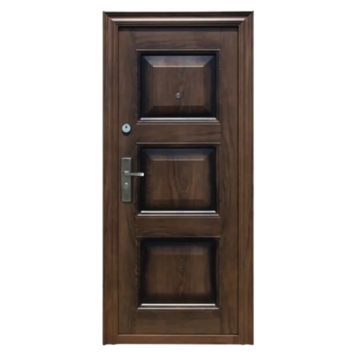 Novo Doors ND7002 външна метална врата с изолация и визьор, 2 ключалки, 0,7 мм ламарина, панти и дръжка в комплекта, 7 см рамка, за къща и апартамент, кафява