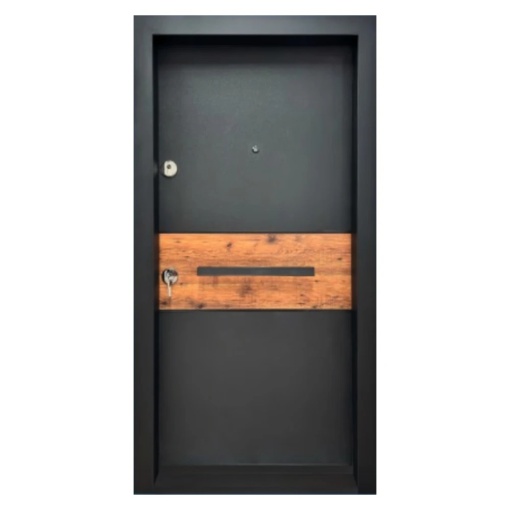 Novo Doors NDA2 метална външна врата с изолация и дупчица, Композитна, 2 крила, Пълен комплект, За къщи, Антрацитно сиво с дъбова вложка