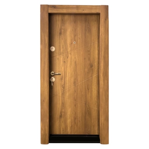 Novo Doors First Class NDS16 метална апартаментна врата с изолация и дупчица, С PVC фолио и облечена каса, Ляво-дясно отваряне, Размер 200X88 cm, Плоскост 1.2 mm, Комплект, Дъб светъл дъб естествен