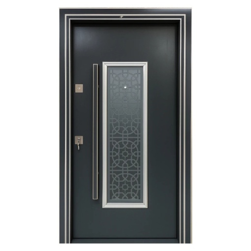 Novo Doors NDS1001S метална външна врата с изолация и прозорец, Композитна, 2 яки, Пълен комплект, За къщи