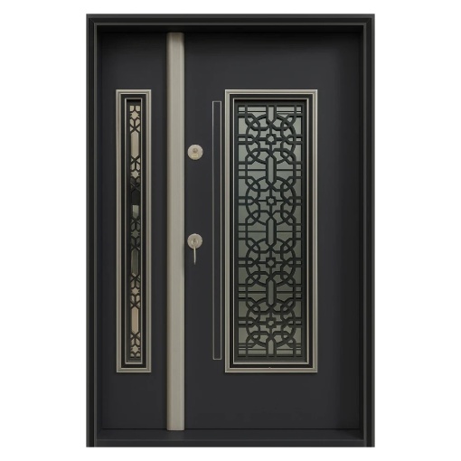 Novo Doors NDS1001 двойна метална външна врата с изолация и дупка, Композитна, 2 яки, Пълен комплект, За къщи