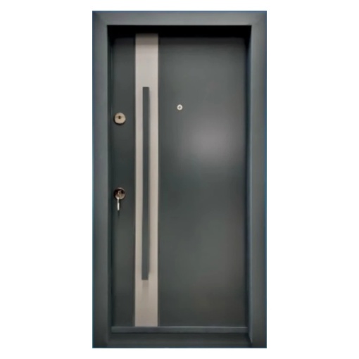 Novo Doors NDA1 метална външна врата с изолация и дупка, Композитна, 2 крила, Пълен комплект, За къщи, Антрацитно сиво със светло сиво