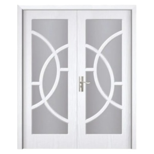 Двойна интериорна MDF врата Novo Doors ND220, матирано стъкло, рамка от масивно дърво, пълен комплект, каса, включени дръжки и панти