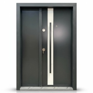Двойна външна метална врата Novo Doors NDA1D в антрацитно сиво и светло сиво с отваряне отдясно