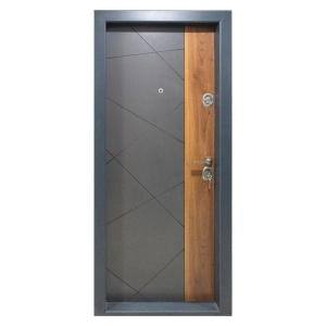Метална входна врата за апартамент с изолация и шпионка Novo Doors First Class NDS05, ляво/дясно отваряне, Размер 200X88 cm, ламарина 1.2 mm, пълен комплект, антрацитово сиво cu вложка Stejar