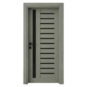 Usa de interior din MDF cu cadru din lemn masiv Novo Doors NDM01 cu sticla neagra mata de culoare Gri