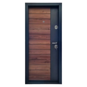 Usa metalica de apartament Novo Doors NDFC09 de culoare Gri antracit cu insertie Nuc cu deschidere pe Stanga