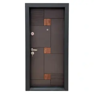 Метална входна врата за апартамент с изолация и шпионка Novo Doors First Class NDS06, ляво/дясно отваряне, Размер 200X88 cm, ламарина 1.2 mm, пълен комплект, антрацитово сиво cu вложка Stejar