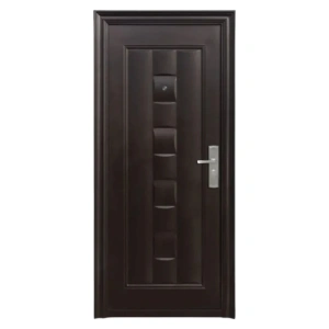 Usa metalica de exterior Novo Doors ND137  de culoare Gri antracit cu maron lovitura de ciocan cu deschidere pe Stanga